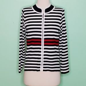 Misook Petite Striped Zip Front Cardigan